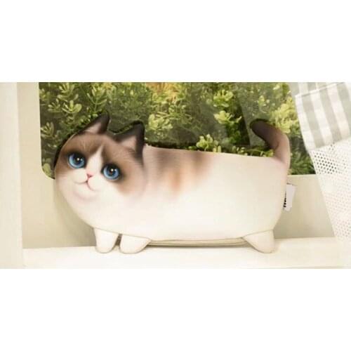 Toy cat cartoon pen bag Lovely cat printing cosmetic storage bag for students Cat shape change purse