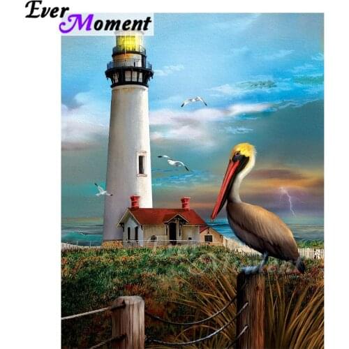 Ever Moment Diamond Painting Lighthouse Pelican Full Square Drill Picture Of Rhinestone Diamond Embroidery Decoration ASF1989