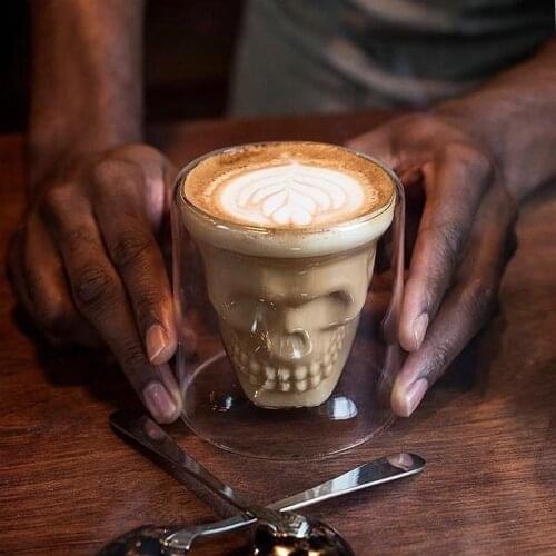 Coffee Mug Shot Glass Double-Layered Transparent Crystal Skull Head Glass Cup For Household Whiskey Wine Vodka Bar Club