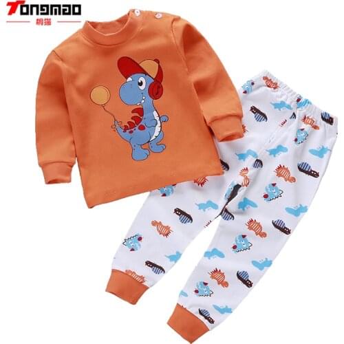 Childrens underwear set cotton boys and girls middle and small childrens home clothing baby round neck shoulder buckle pajamas
