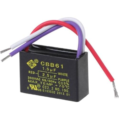 Black CBB61 1.5uF+2.5uF 3 Wires AC 250V 50/60Hz Capacitor For Ceiling Fan