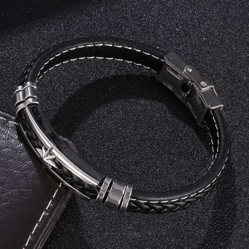 Leather Bracelets for Men Women Stainless Steel Casual Personalized Bangle Wristband BB1041