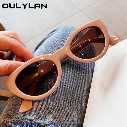 Oulylan Small Cat Eye Sunglasses Woman Ins Popular Fashion Oval Sun Glasses Men Vintage Pink Tea Sunglass Ladies Shades UV400