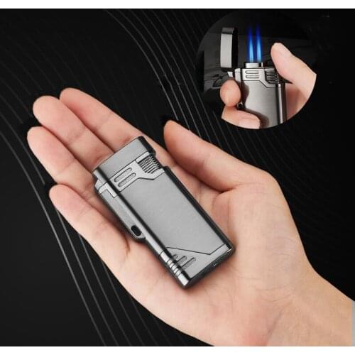 Metal Double Fire Straight Into Inflatable Windproof Lighter Portable Creative Personality Windproof Smoking Accessories