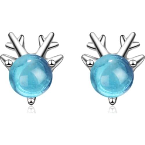 Trendy fashion sweet and simple temperament personality wild blue elk antler shape silver plated stud earrings WE055