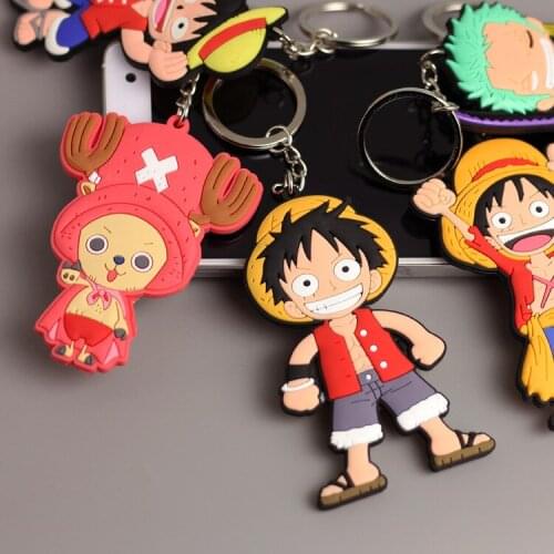 Fashion Anime One Piece Lu Fei Double-sided Rubber Keychain Bag Pendant Anime Doll Key Ring Boy Gift Accessories
