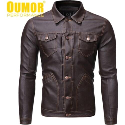 Men 2020 Spring New Casual Button Pockets Leather Jackets Coat Men Fashion Outwear Vintage Punk Style Faux Leather Jacket Men