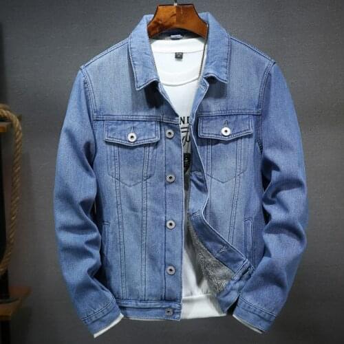 Men Winter Jean Jackets Lightblue Cowboy Outerwear Warm Denim Coats New Men Wool Liner Thicker Fleece Denim Jacket Plus Size 4xl