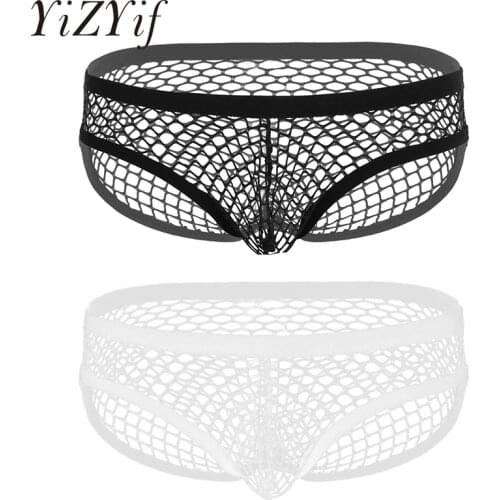 Mens Fishnet underwear Breathable See Through Lingerie Low Rise Elastic Waist Bulge Pouch Bikini Briefs Gay Underwear clubwear