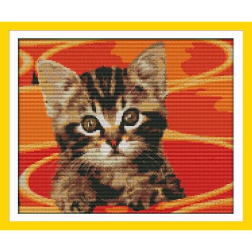 Little cat in pot cross stitch kit 14ct 11ct pre stamped canvas cross stitching animal lover embroidery DIY handmade needlework
