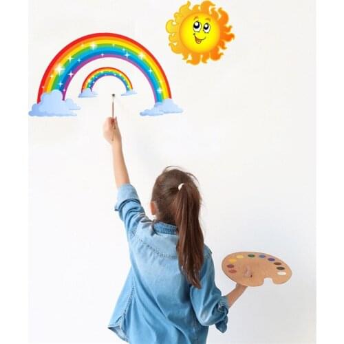 1PCS Cartoon Sun Rainbow Wall Sticker PVC Wallpaper For Baby Kid Kindergarten Bedroom Wall Decoration Kids Room Mural 30*30CM