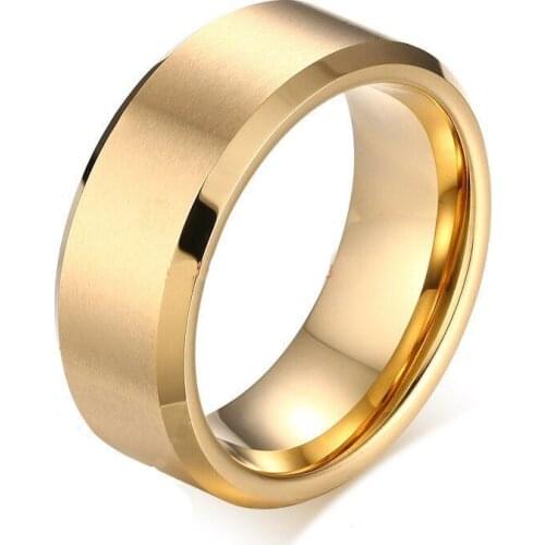 Wholesale Tungsten Wedding Band Ring 8mm for Men Women Comfort Fit Gold Color Matte Flat Design Size 4 to 14