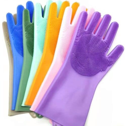 A pair of dishwashing gloves rubber dishwashing gloves scrubber kitchen cleaning tools scrub cleaning gloves