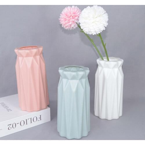 Plastic Vase Nordic Style Home Table Decor Anti-Fall Imitation Ceramic Origami Flowers Vase Living Room Bedroom Decor Ornament