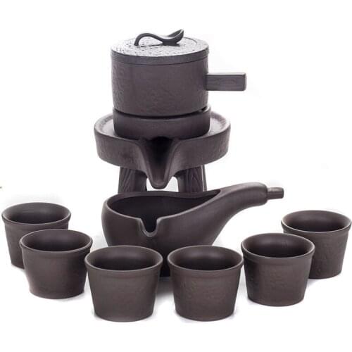 On sale Tea Cup Purple Sand Tea Set Household Semi-automatic Stone Mill Lazy Man Kung Fu Tea Set for making Oolong tea pu'er tea