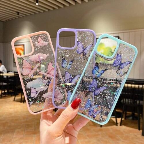 Gimfun Luxury Butterfly Glitter Phone Case for IPhone 12 11 Pro Max Bumper Bling Soft TPU Cover for IPhone 7 8 Plus X Xr Xsmax