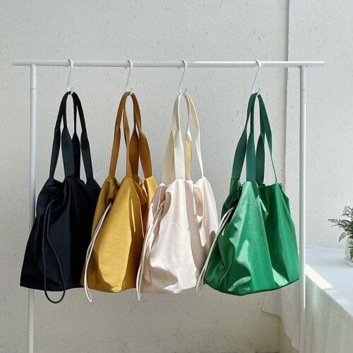 Bags womens new trend casual handbag fashion drawstring pleated shoulder bag large capacity nylon tote bag