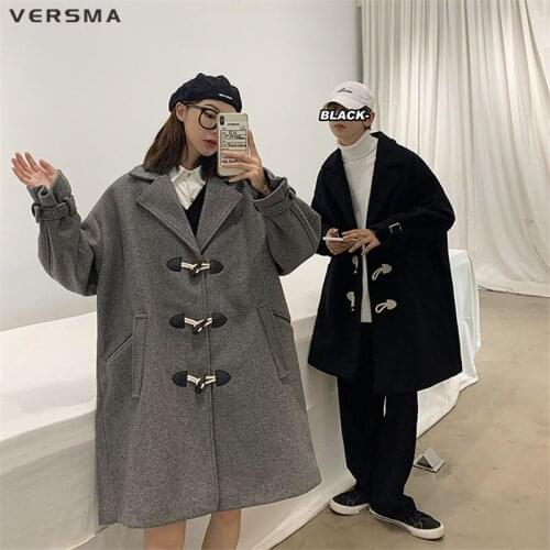 VERSMA Japanese Harajuku Retro Jacket Wool Blend Windbreaker Jacket Autumn Streetwear Casual Long Oversized Couples Woolen Coat