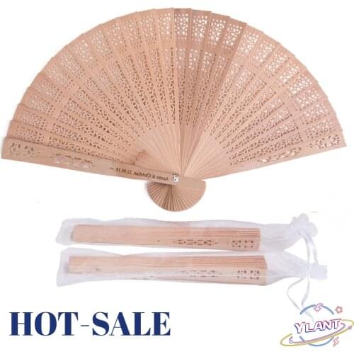 YLANT 50pc Personalized Wooden Wedding Favors and Gifts For Guest Sandalwood Hand Fan Party Decoration Folding Fans