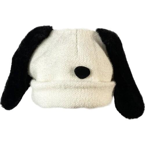 Women Sweet Rabbit Bunny Ears Beanie Hat Winter Knitted Outdoor Thermal Warm Fuzzy Cuffed Stretchy Ski Skullies Cap