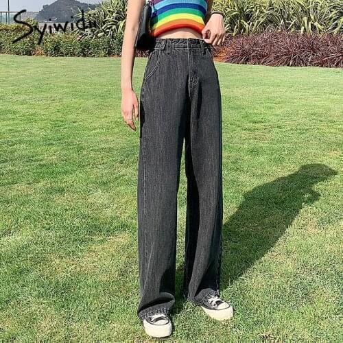 Syiwidii Y2k Baggy Wide Leg Jeans Woman Denim Pants Straight High Waist Trousers Fashion Vintage Streetwear Clothing Gray Blue