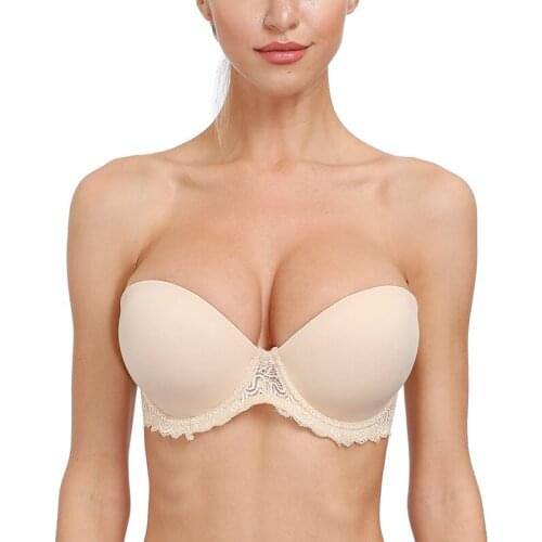 New Sexy Lace Strapless Bra B C DD DDD E F G Cups Underwire Adjusted Convertible Straps Plunge Lingerie Bras For Women Push Up