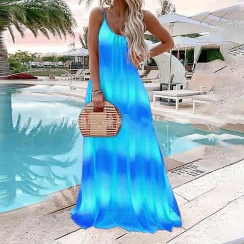 Dropshipping Maxi Dress Tie Dye Suspender Women Low Cut Sleeveless Dress for Dating