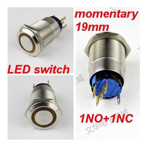 1pcs packing led electrical switch waterproof IP67 momentary push button switch metal switch with led 6V 12V 24V 110V 220V