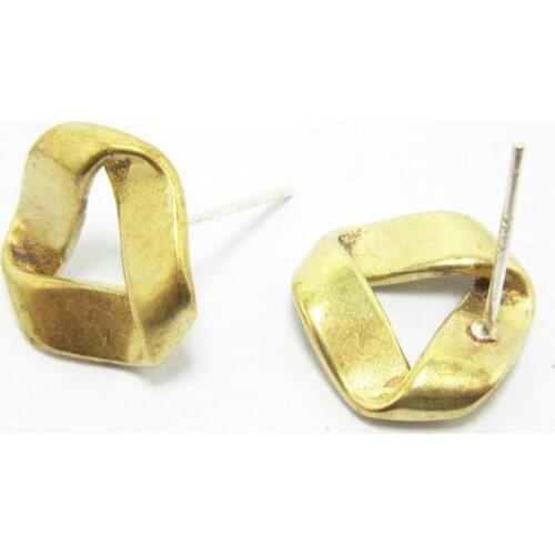 Brass earrings studs 13mm Triangle Raw brass earrings Geometric brass posts 925 Silver needle R1023