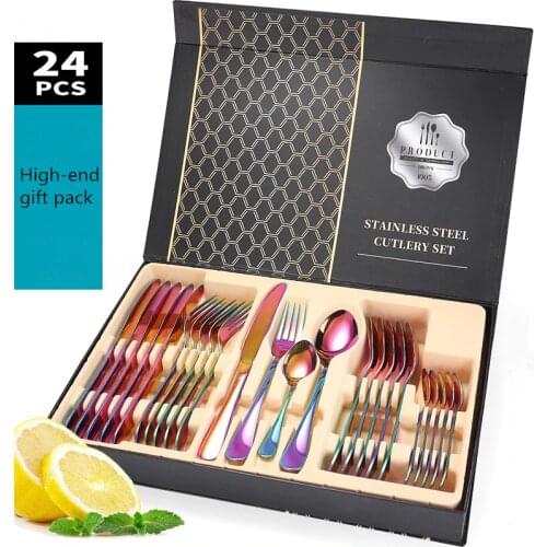 2021 high quality 24-piece stainless steel dinner cutlery set hotel restaurant knife, fork and spoon cutlery set kitchen cutlery