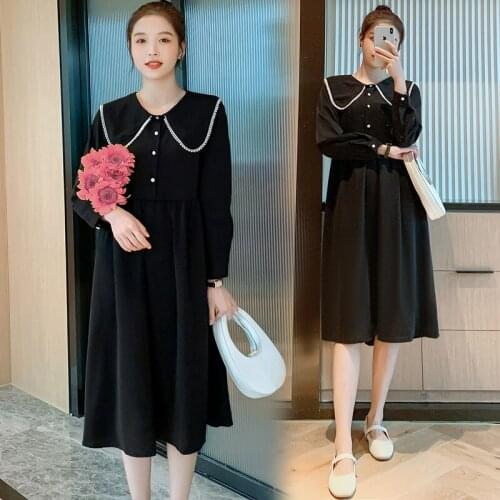 738# Maternity Clothes Spring Autumn Long Sleeves thin Turn Down Collar Easy Matching Loose Dress for Pregnant Women Mom Dress