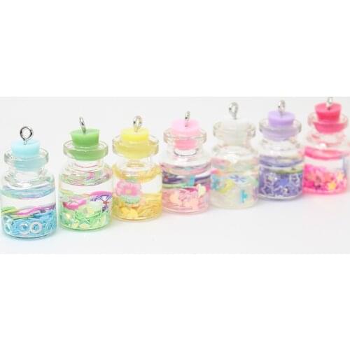 8pcs-- 25*15mm Candy Color Sequined Flower Glass Wishing Bottle Charm Pendant for Jewelry DIY Earrings.Bracelet,Necklace