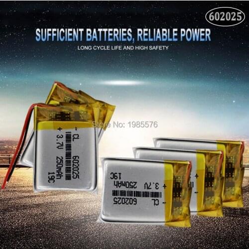 602025 3.7V 250mAh Lithium Polymer Li-Po li ion Rechargeable Battery For MP4 MP5 GPS PSP DVR mobile bluetooth Li-Po cells