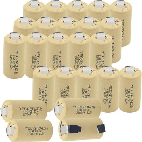 24 pcs 2200mAh 1.2V sub C battery NICD SC batteries soldering tape rechargeable real capacity as declared for screwdrivers