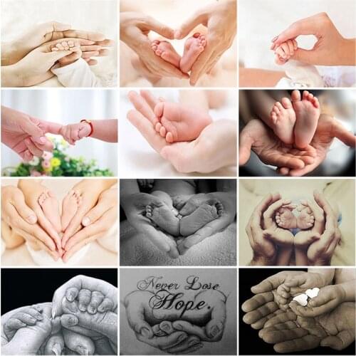 DIY 5D Diamond Painting Parents Baby Hand Diamond Embroidery Cross Stitch Mosaic Full Round Drill Rhinestone Art Wall Decor Gift