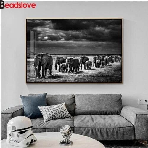 Diamond embroidery Black White Africa Elephants Walking Wild Animals diamond painting cross stitch 5d full square round drill