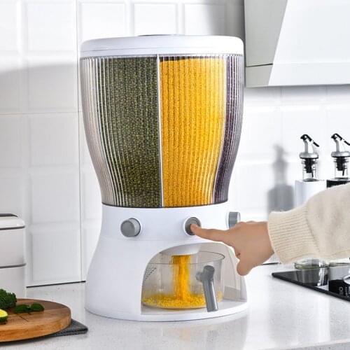 Household Divided Grid Rice Bucket Kitchen Storage Box Shelf Organizer Cereal Dispenser Oatmeal Container Grains Kitchen Boxes