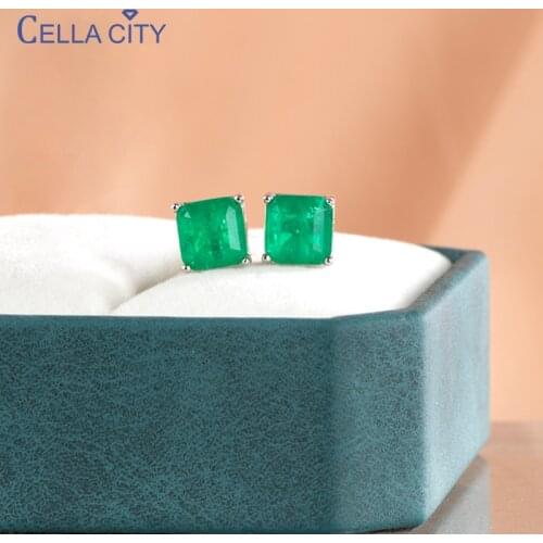 Cellacity Classic 925 sterling silver stub earrings with square shape paraiba gemstones silver female fine jewelry gift