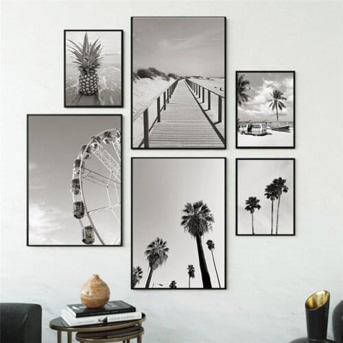 Home Decor Sandy Beach Scenery Picture Wall Art Canvas Painting Coconut Tree Poster and Print for Scandinavian Living Room Decor