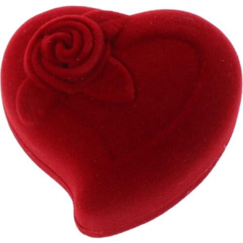 Double Wedding Rings Box Velvet Heart Shape Red Rose Flower Box Jewelry Display Ring Display