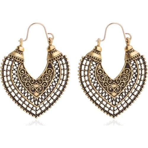 Indian Tribal Brass Hollow Heart Drop Earrings for women Flower Ornate Swirl Gypsy Earrings Vintage Bohemia Earrings nice gifts