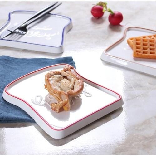 Ceramic Toast Bread Shaped Plate Dessert Dish Salad Plate Fruit Snack Tray Kitchen Cafe Serving Tray