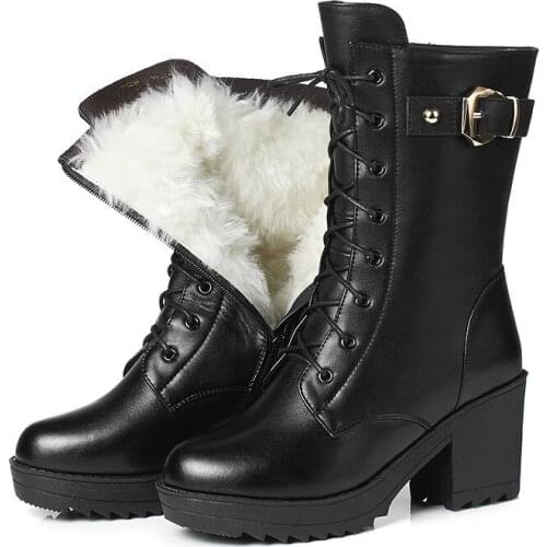 Korean Short Boots Women Autumn and Winter Snow Boots Plus Velvet Lace Wild New High-heeled Thick Heel Women Boots Martin Boots