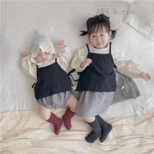 Dojhonkids Korea Kids Plaid Twins Boy & Girls Clothing set 2pcs/set Romper Dress Casual Children Clothes Simple New Trendy