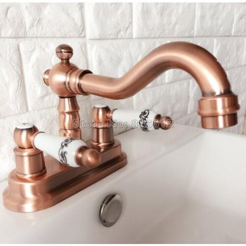 Red Copper 360 Swivel Spout Kitchen & Bathroom Faucet Dual Ceramic Handle Cold and Hot Water Mixer Tap Wash Basin Faucets Wrg046