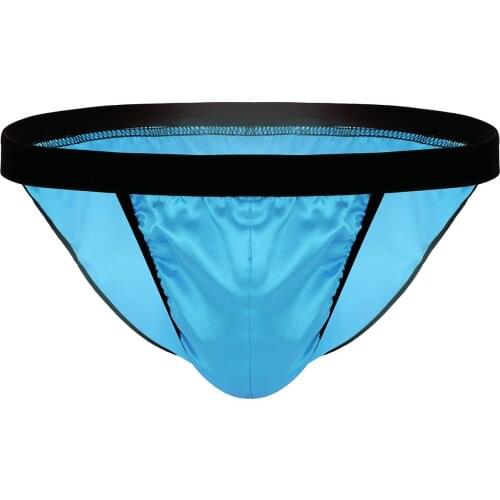 Mens Wetlook Lingerie Panties Low Rise Elastic Waistband Bikini Briefs Shiny Fabric Bulge Pouch High Cut Underwear Underpants