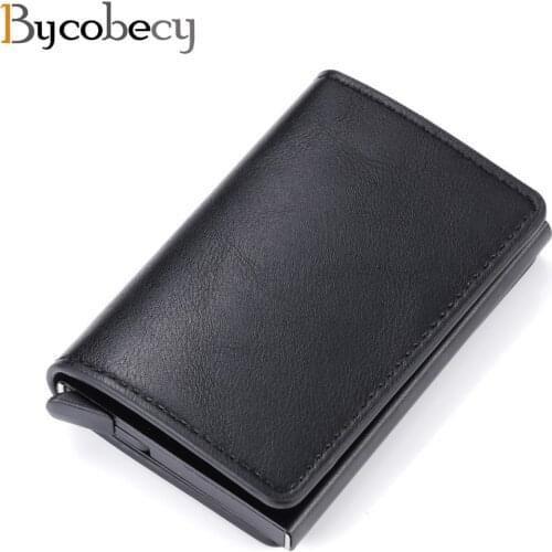 Bycobecy Antitheft Men Vintage Credit Card Holder Blocking Rfid Wallet Leather Unisex Security Wallet Leather Women Magic Wallet