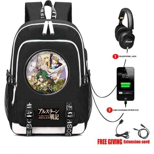 Anime Record of Grancrest War backpack USB Charging Headphone Jack teenagers Men travel bag student book Bags backpack 6 style