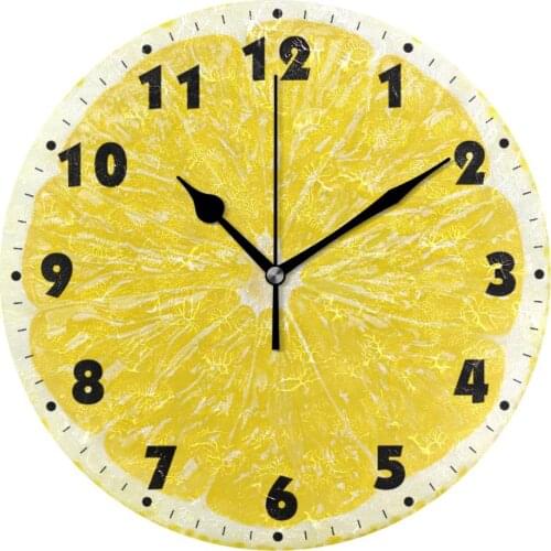 Orange Lemon Fruits Printed Wall Clock Lime Pomelo Modern Kitchen Clock Watch Home Decor Fresh Tropical Fruit Wall Art Timepiece