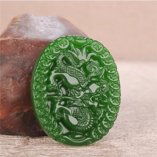 Natural Chinese Green Hand-carved Dragon Jade Pendant Fashion Jewelry Boutique Chinese Zodiac Men and Women Necklace